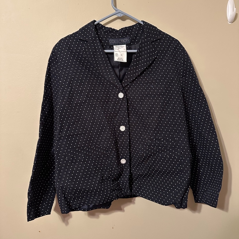Harve Benard Black and White Polka Dot Blazer, size 12, fully lined